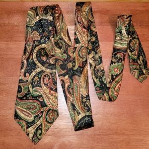 Vintage Paisley Tie Hand Woven Pure Silk Black, Tan, Burgundy & Green by Exotic